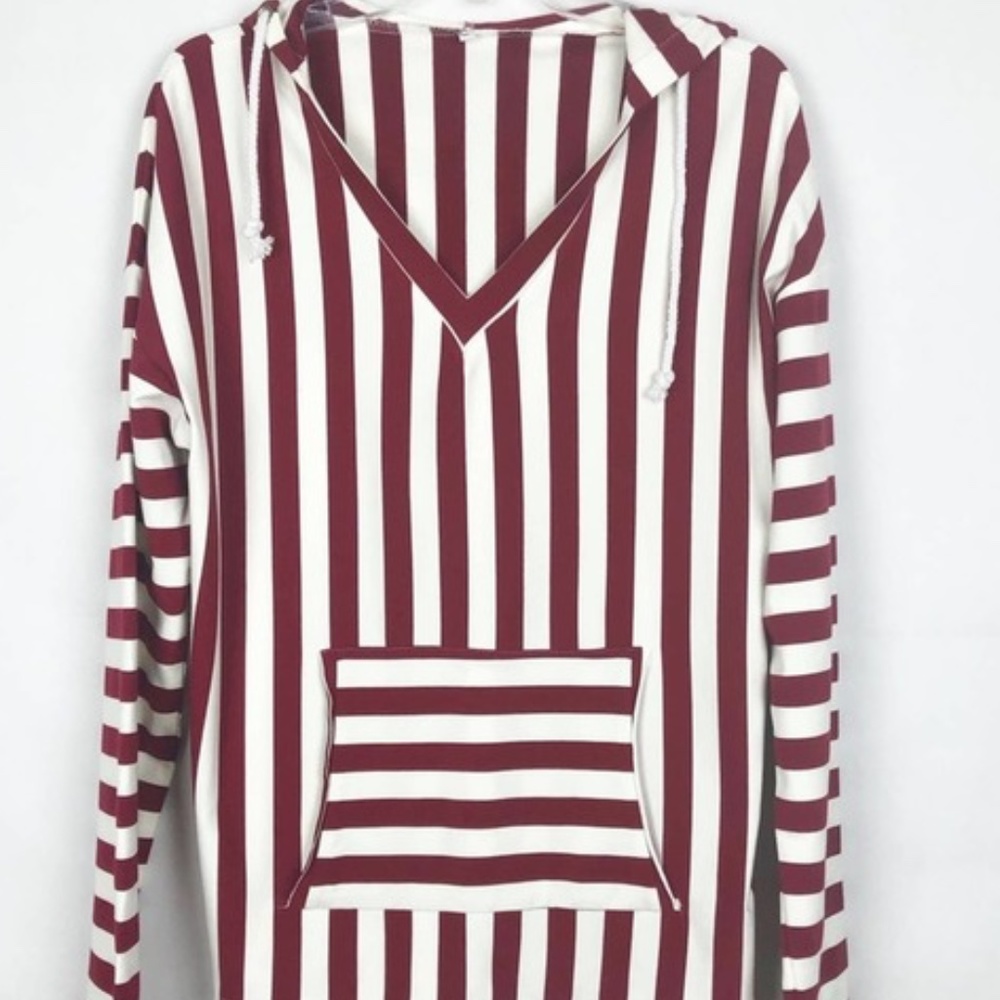 Red and White Striped Stretch Hoodie Size Medium